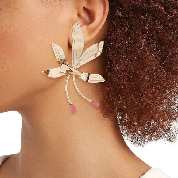 Carolina Herrera Goldtone Flower Earrings - Picture 1 of 9